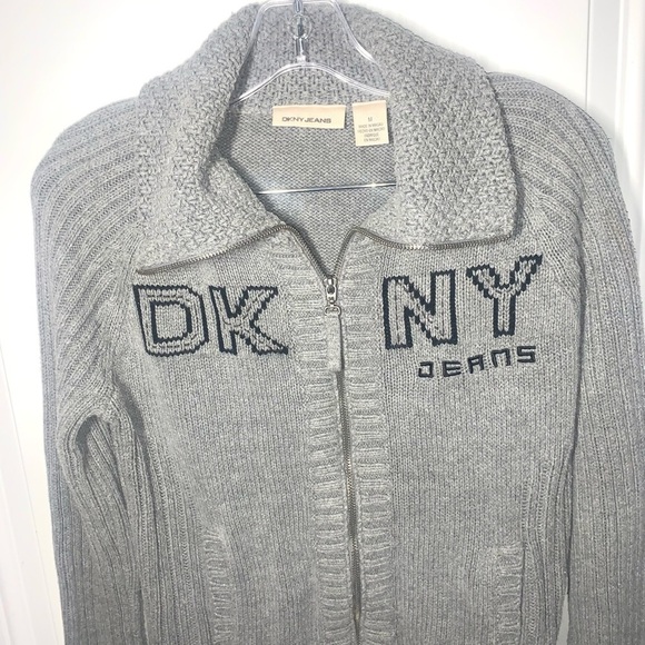 DKNY Woman’s Vintage Y2k 90s zip up Cardigan Gray Medium - Picture 3 of 6